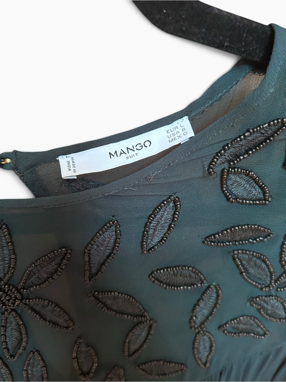 MANGO Emerald Green Embroidered Beaded Long Sleeve Blouse Size L - Picture 5 of 7